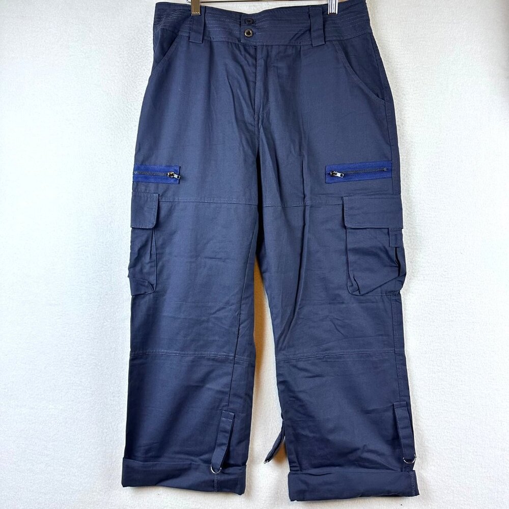 Navy Blue Utility Mens Cargo Pants W/ Zipper Pockets & Adjustable Ankles M